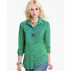 Free People Teal Button-Down Shirt